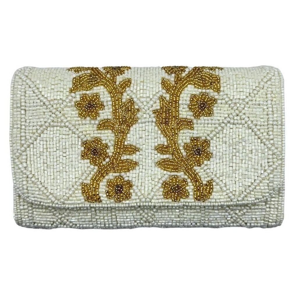 Gold Leaf Beaded Rectangular Clutch